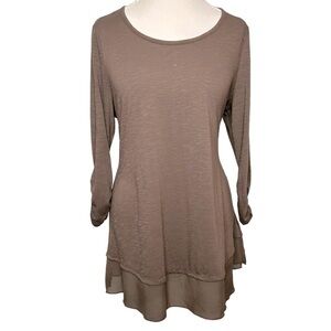 MACY'S STYLE & CO. Tunic Blouse Brown Ruched 3/4 sleeve Pull over Like new Large